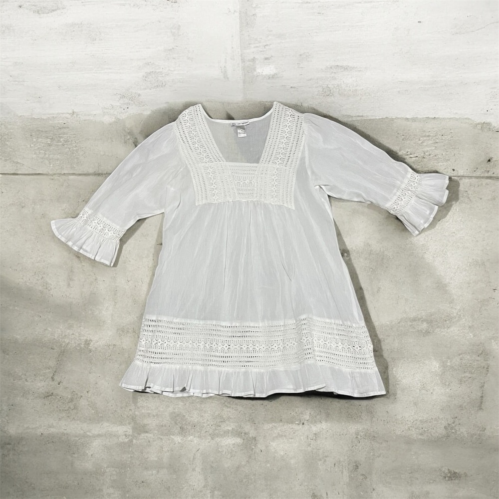Cute Options White 100% Cotton Lace Boho Dress | Cottagecore Prairie Midi | M